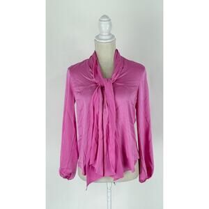 Bar III Womens Tie Neck Blouse Long Sleeve Elastic Cuffs Size XS Pink Orchid NWT